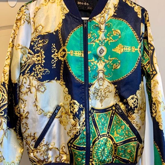 Baroque print silk like bomber jacket - Picture 2 of 4